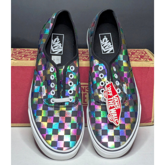 Vans Shoes Mens 12 Iridescent Checkerboard NEW Low Top Lace Up Sneakers Rainbow - Picture 1 of 8